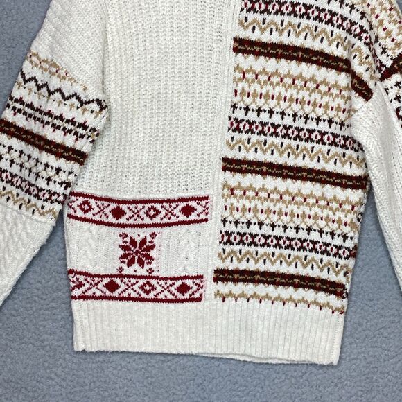 American Eagle Fair Isle Snowflake Vintage Sweater Red Holiday Winter Christmas - Picture 10 of 14